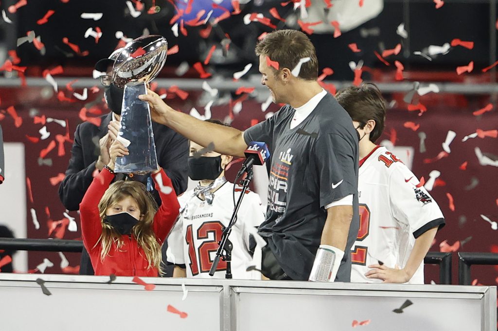 Buckaneers Quarterback Tom Brady celebrates with his children