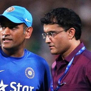 MS Dhoni, captain, of India chats with Sourav Ganguly during the 3rd Paytm Freedom Trophy Series T20 International match between India and South Africa held at Eden Gardens Stadium in Kolkata, India on the 8th October 2015 Photo by Ron Gaunt/ BCCI/ Sportzpics