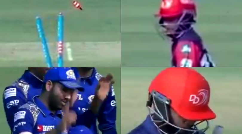 Prithvi Shaw loses his wicket after school boy error against MI