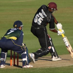 Khaleel Ahmed and Kieron Pollard go at each other