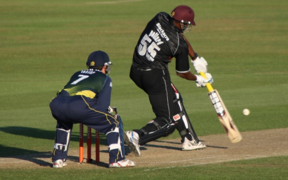 Khaleel Ahmed and Kieron Pollard go at each other