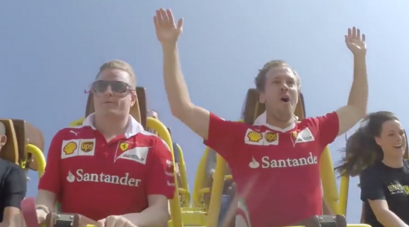 Raikkonen and Vettel on the Ferrari World rollercoaster