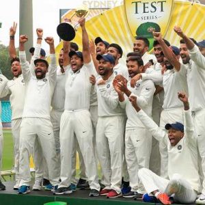 Indian team celebrates series win against Australia
