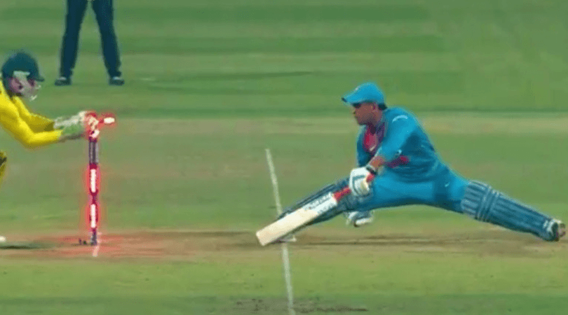 Dhoni's gymnastic move saves him from getting stumped