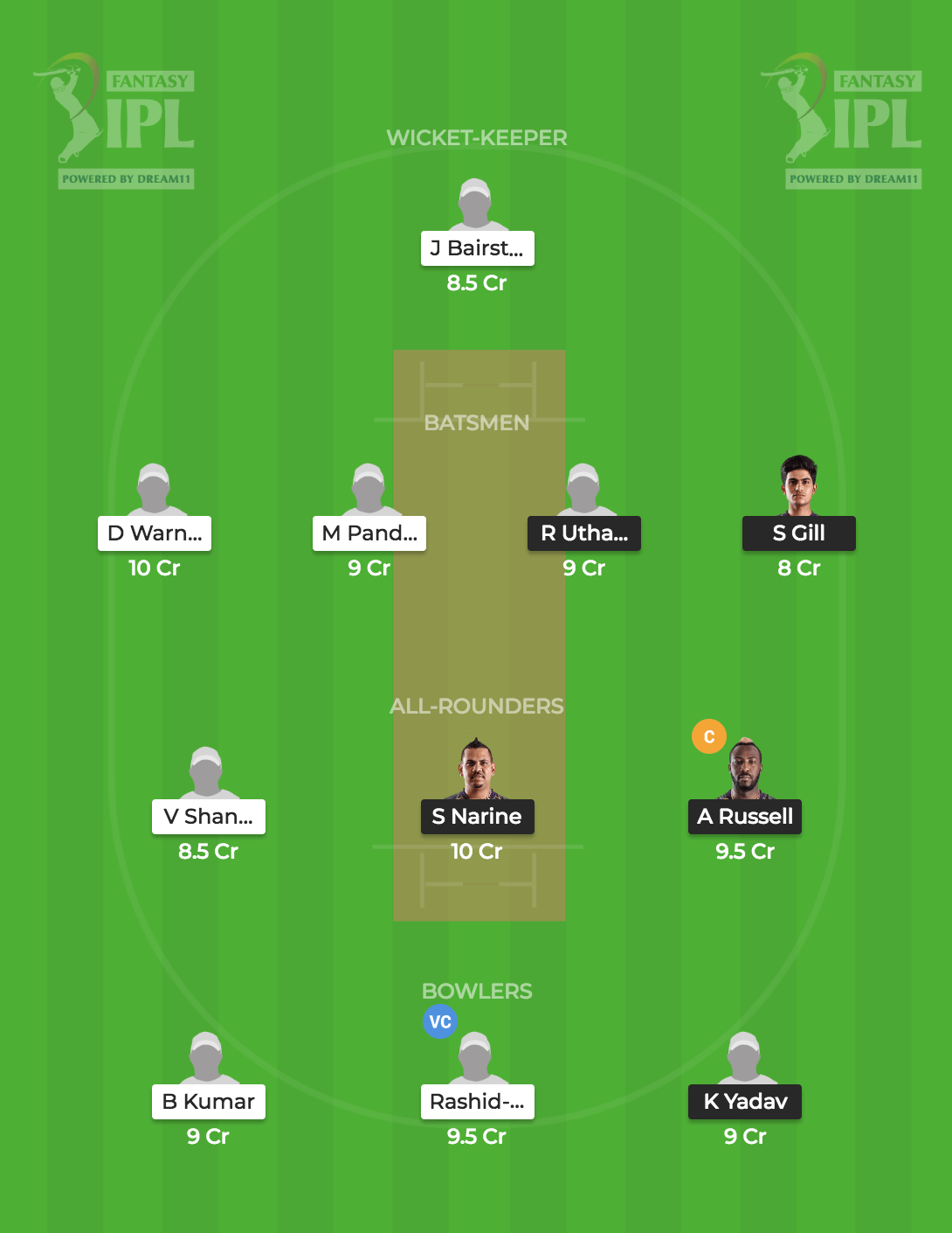 Dream 11 Fantasy Tips for KKR vs SRH