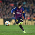 Barcelona Vs Liverpool: Messi moves the ball closer to goal before the free-kick