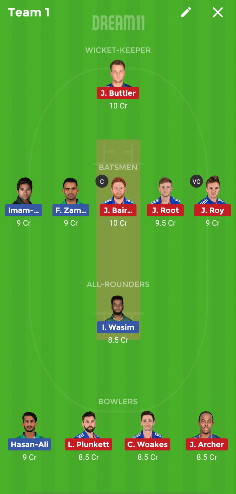 PAK vs ENG Dream 11