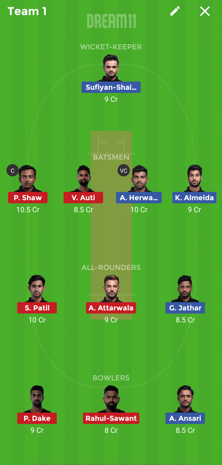 AA vs NMP Dream 11