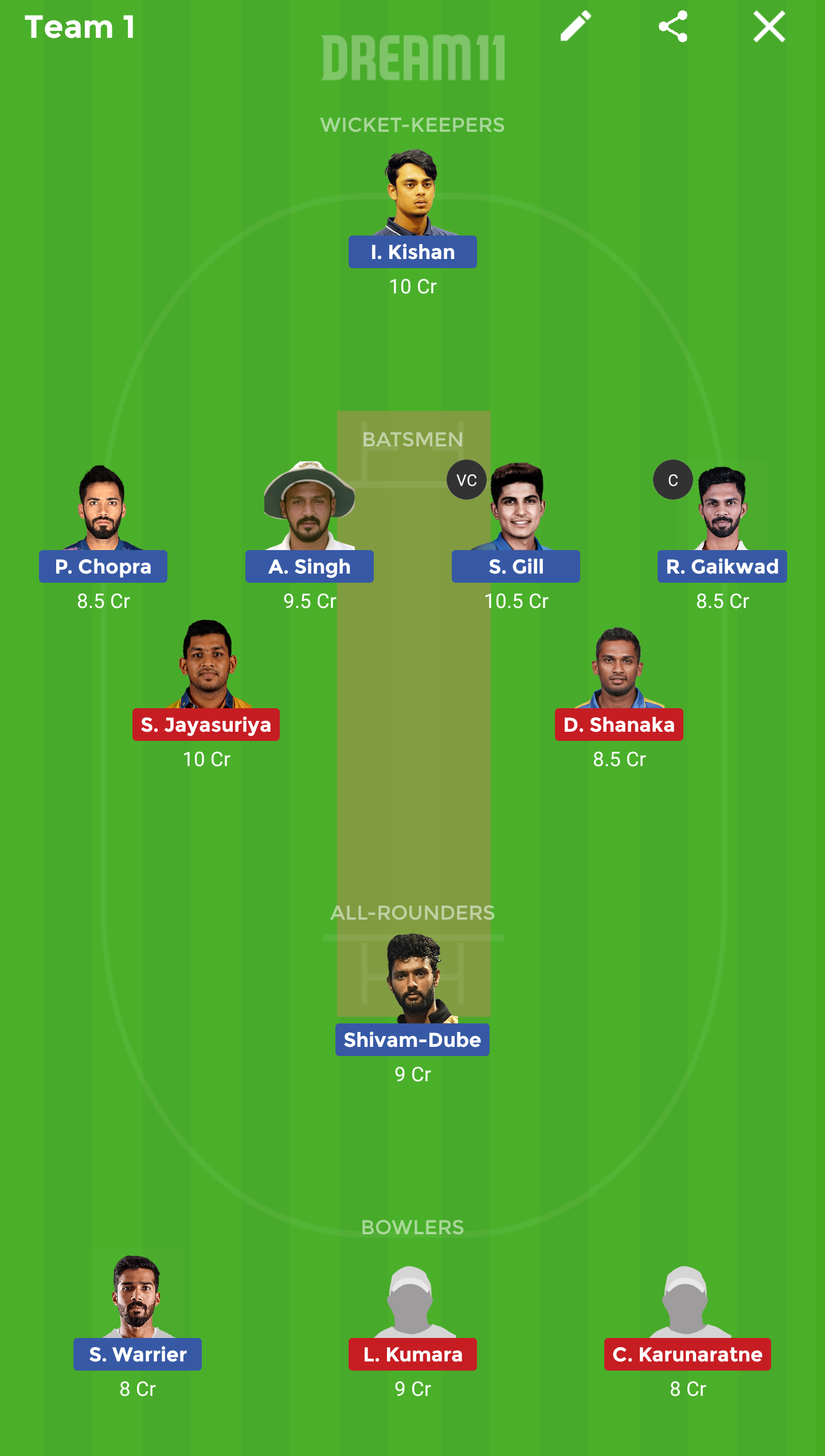 IN-A vs SL-A Dream 11