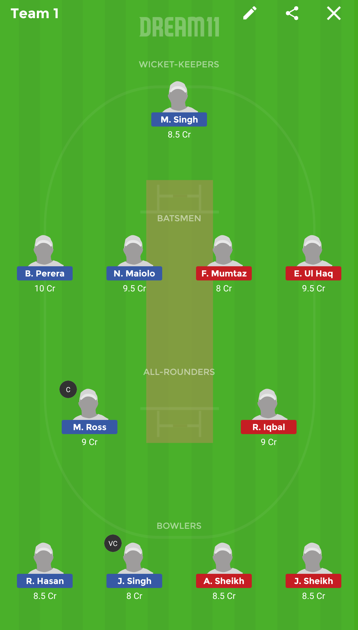 ITA vs NOR Dream 11