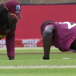 WATCH: Chris Gayle and Carlos Brathwaite do push-ups after former takes a low catch to dismiss Rahmat Shah