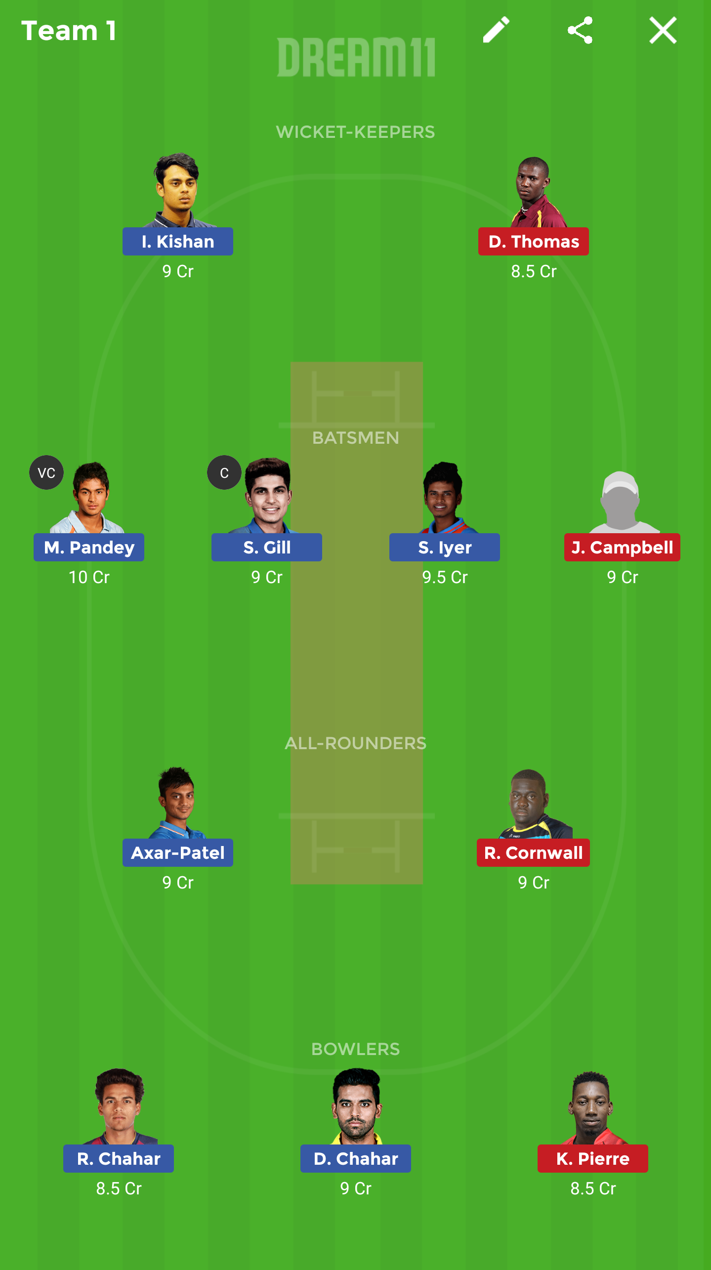 IN-A vs WI-A Dream11