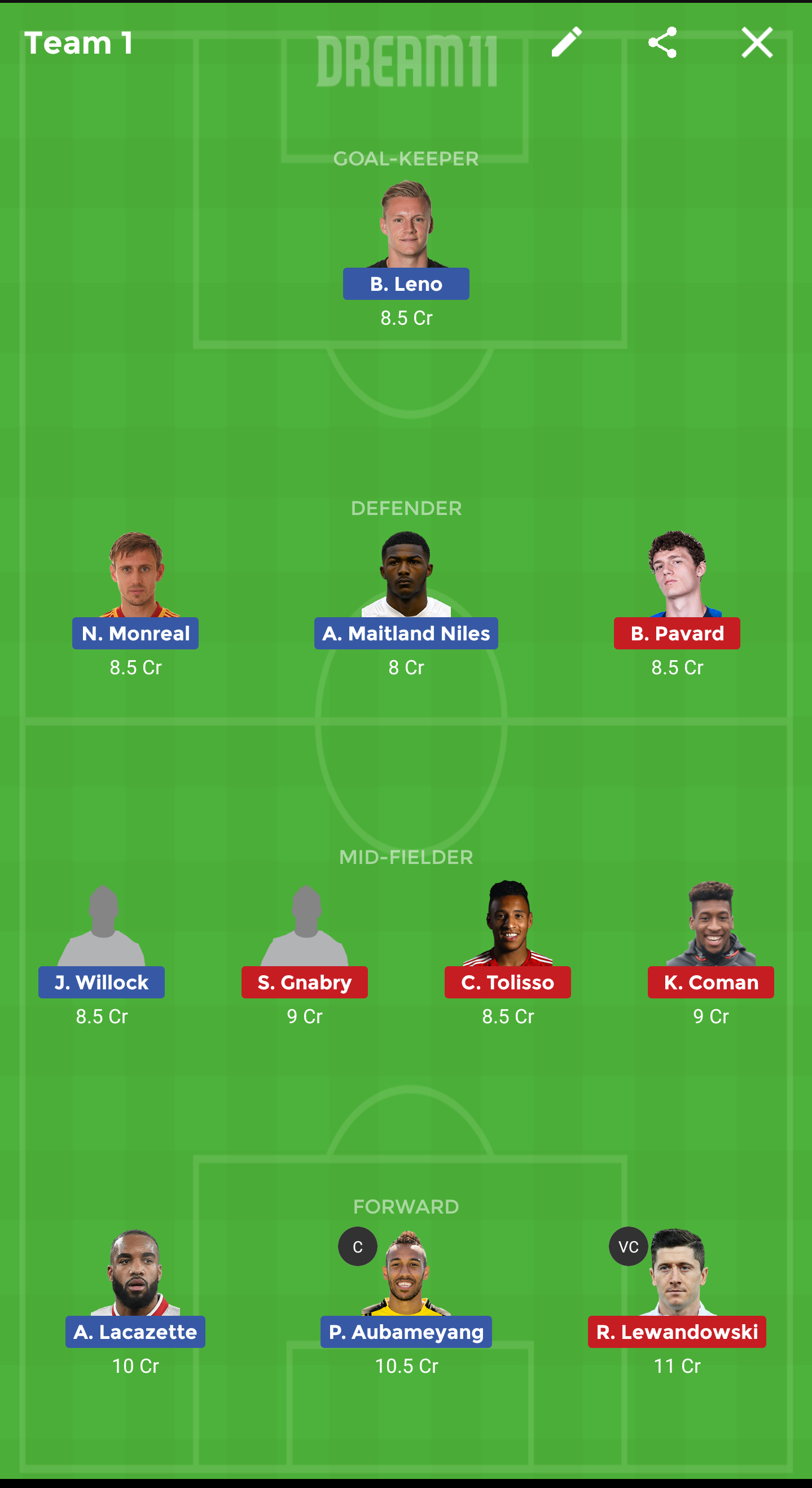 ARS vs BAY Dream11