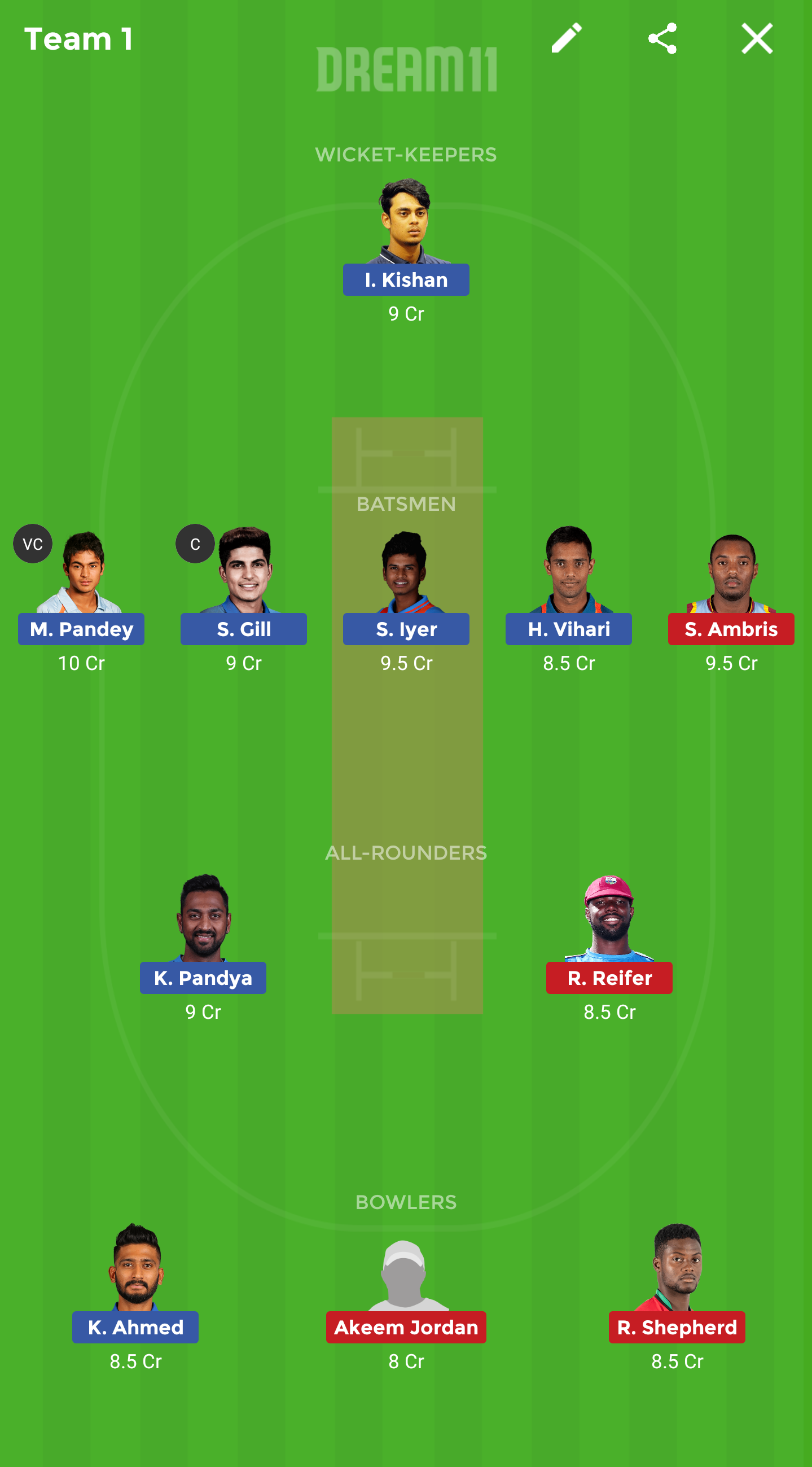 IN-A vs WI-A Dream11