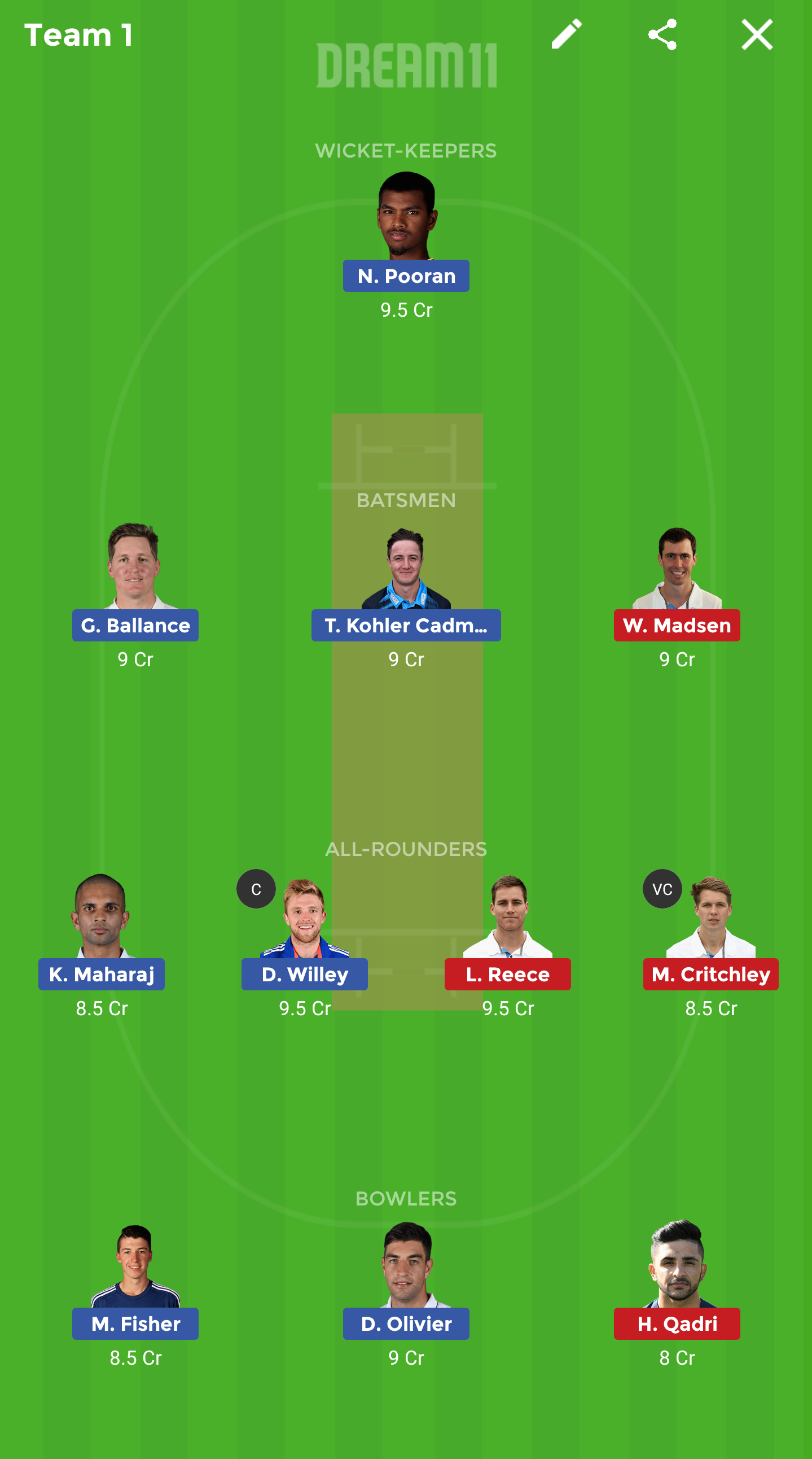 YOR vs DER Dream11