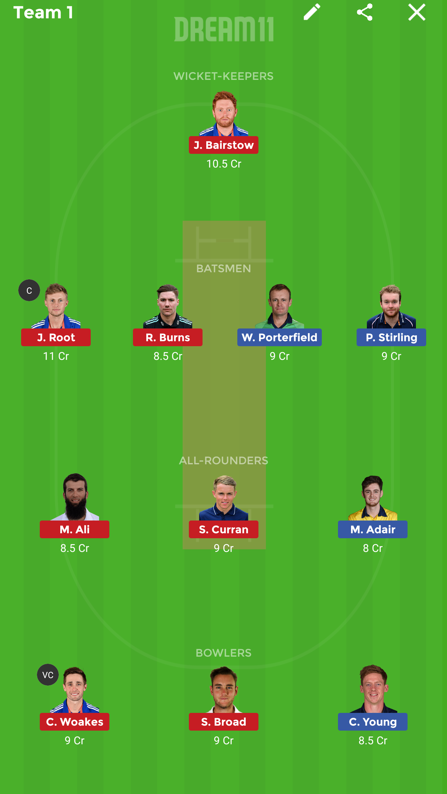 IRE vs ENG Dream11