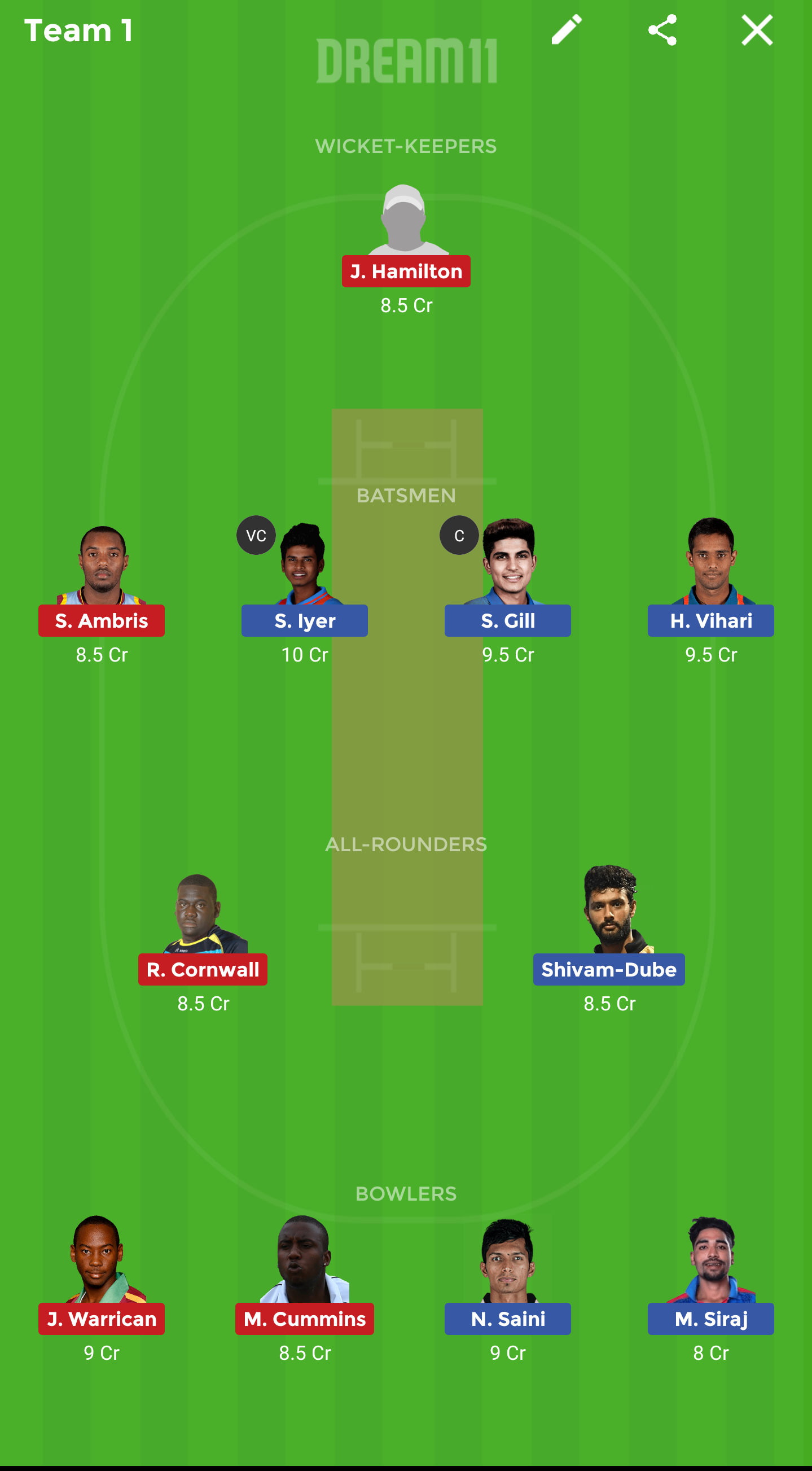 IN-A vs WI-A Dream11