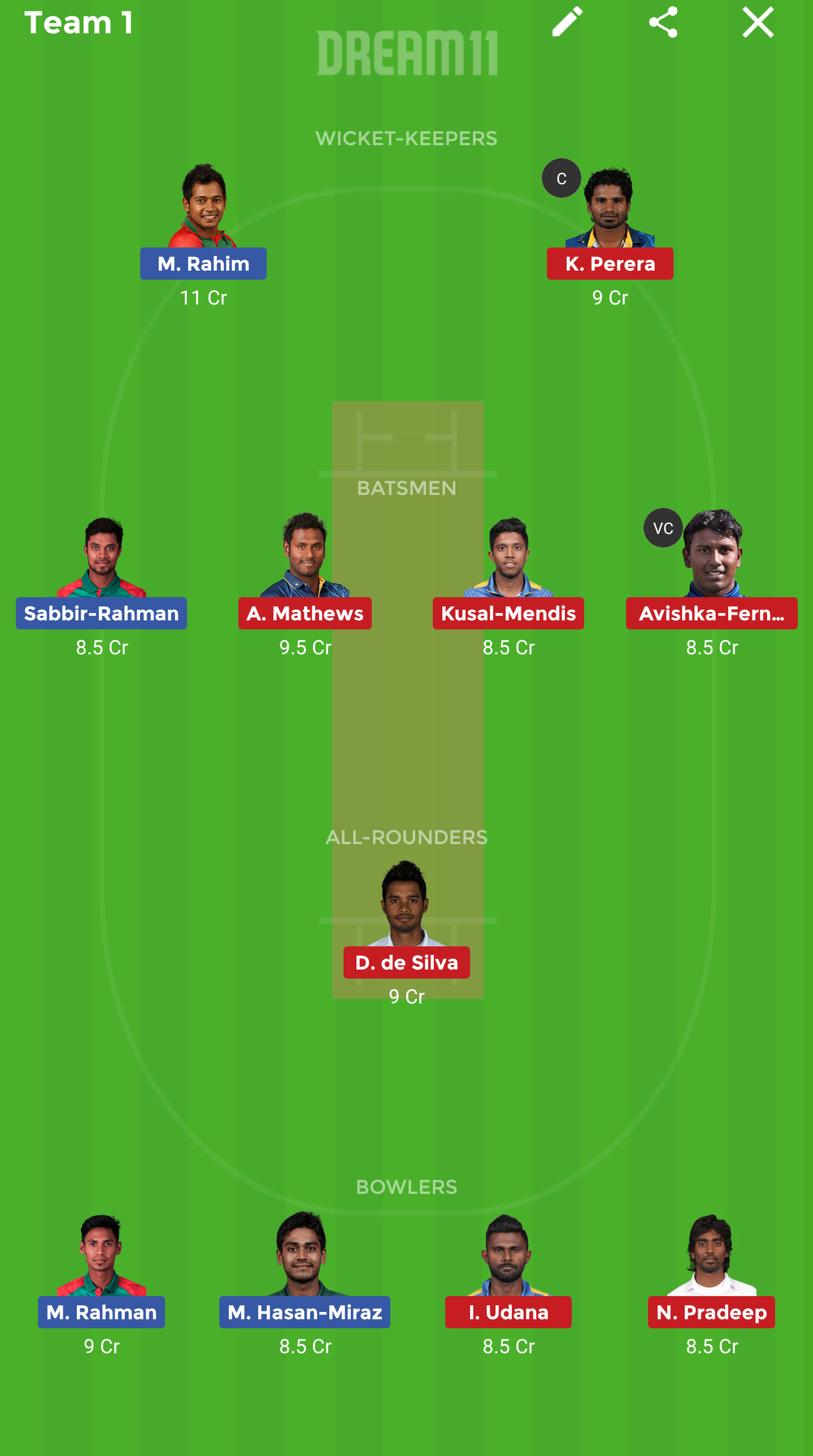 BAN vs SL Dream11