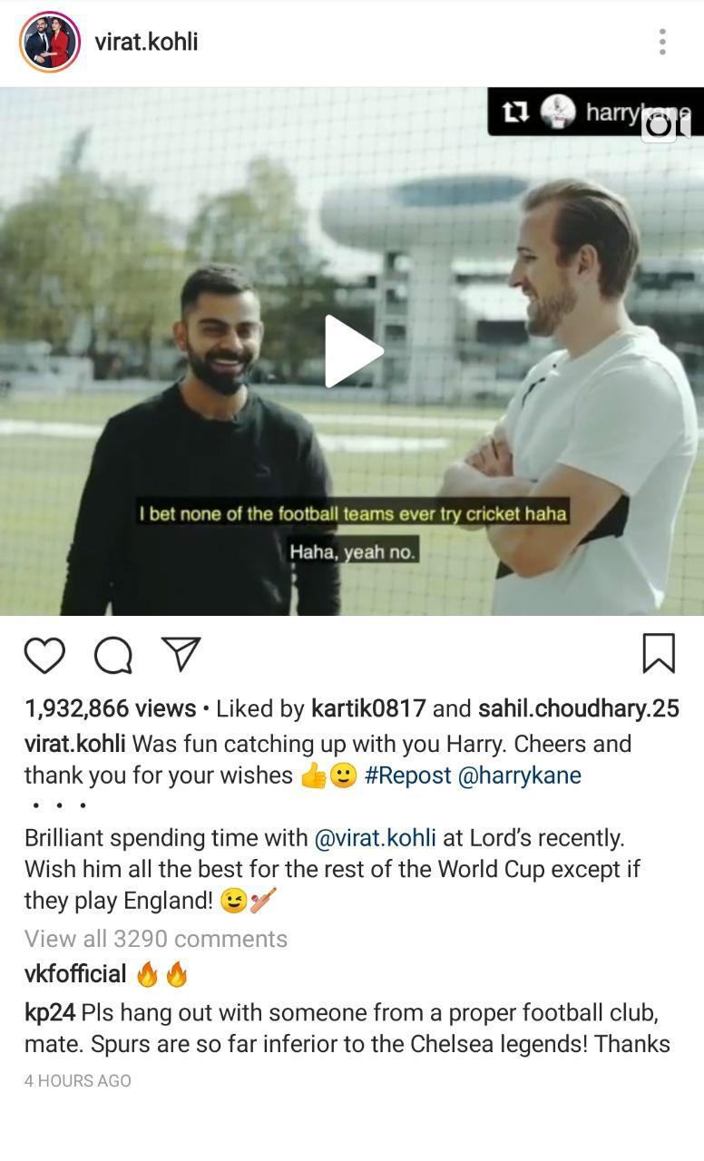 Kevin peterson commented on Virat Kohli Photo with Harry Kane