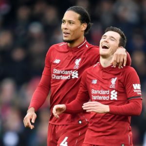 Watch Van Dijk and Robertson copy Lacazette and Aubameyang celebration ahead of Premier League clash against Arsenal