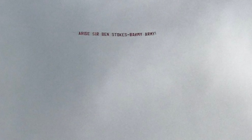 WATCH: Barmy Army flies 'Arise Sir Ben Stokes' banner over Edgbaston during first 2019 Ashes Test