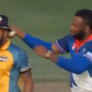 Watch: Kieran Pollard puts umpire's hat on Rayad Emrit’s head for arguing with the officials