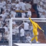 Alphonse Areola makes a one-handed catch in the Real Madrid vs Osasuna match last night