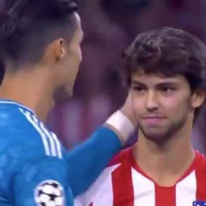 Cristiano Ronaldo and Joao Felix share a sweet moment before Juventus vs Atletico Madrid