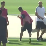 Gonzalo Higuain kicks Juventus coach during training for the Champions league
