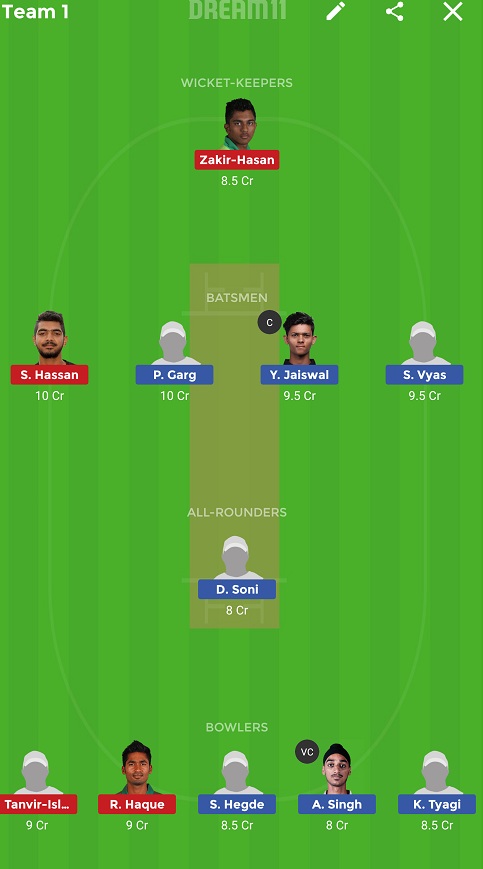IN-U23 vs BD-U23 Dream11