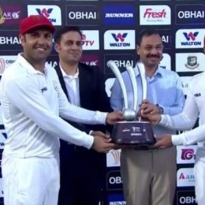 WATCH: Rashid Khan dedicates Man of the Match Award to Mohammed Nabi on his Test retirement
