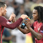 Cristiano Ronaldo gets a good sniff at Renato Sanches’ hair during training