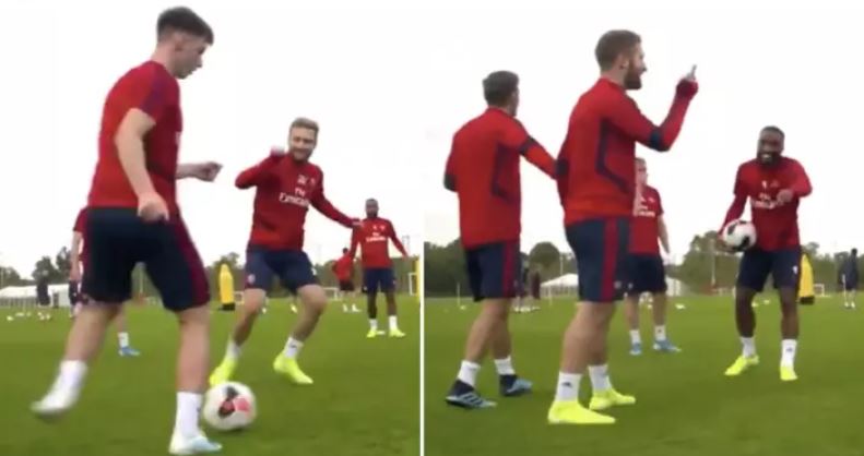 Arsenal News: Shkodran Mustafi hilariously nutmegged by new boy Kieran Tierney