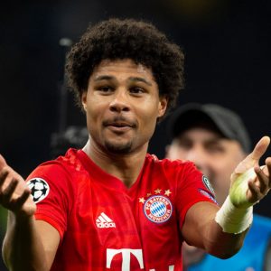 Serge Gnabry receives drop-kick from Sule then Martinez smashes his hattrick ball into the crowd