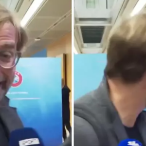 Jurgen Klopp’s reaction to seeing Pep Guardiola behind him at the UEFA conference leaves fans in stitches
