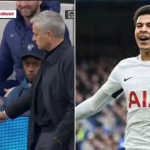 Jose Mourinho celebrates with famous ball boy after Dele Alli goal