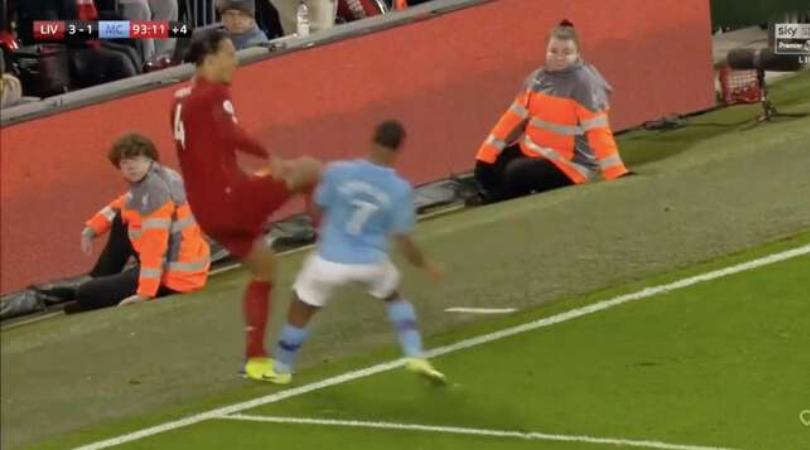 Watch Raheem Sterling intentionally stamp Van Dijk, receive no card