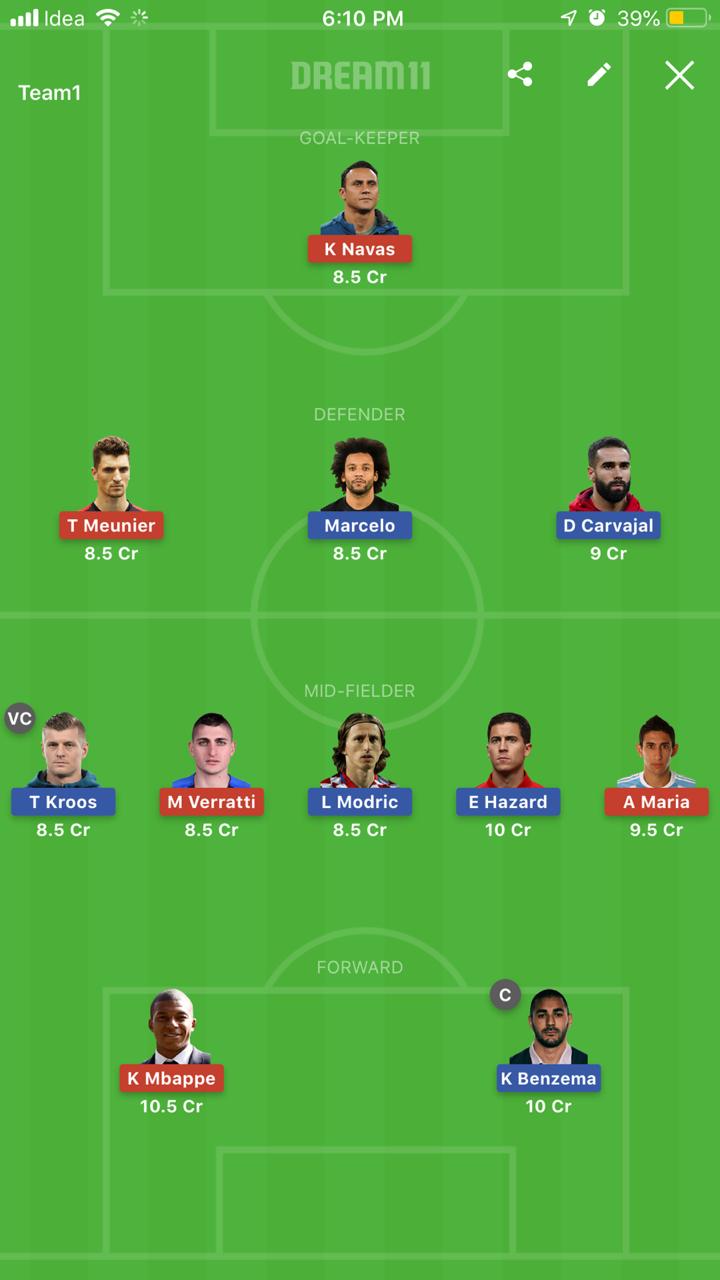 RM vs PSG Dream11