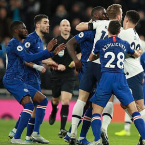 Delle Alli and Matteo Kovacic brawl during the London Derby between Tottenham and Chelsea
