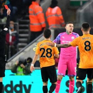 Ederson Red Card Man City reduced to 10 men after Ederson brings Diogo Jota down during Wolves vs Man City