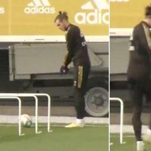 Gareth Bale filmed practicing his golf swing during Real Madrid training