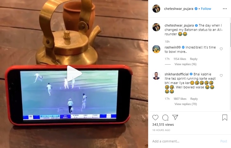 Shikhar Dhawan mocks Cheteshwar Pujara for his celebratory run after dismissing Mohit Jangra in Ranji Trophy