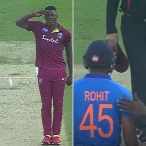 WATCH: Sheldon Cottrell appreciates Rohit Sharma's century after 'salute celebration'