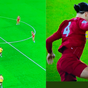 Virgil Van Dijk handled the ball in the build up to Sadio Mane’s goal during Liverpool vs Wolves