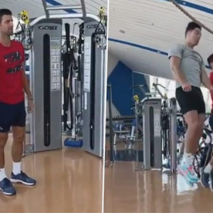 Watch Cristiano Ronaldo teaches Novak Djokovic how to jump