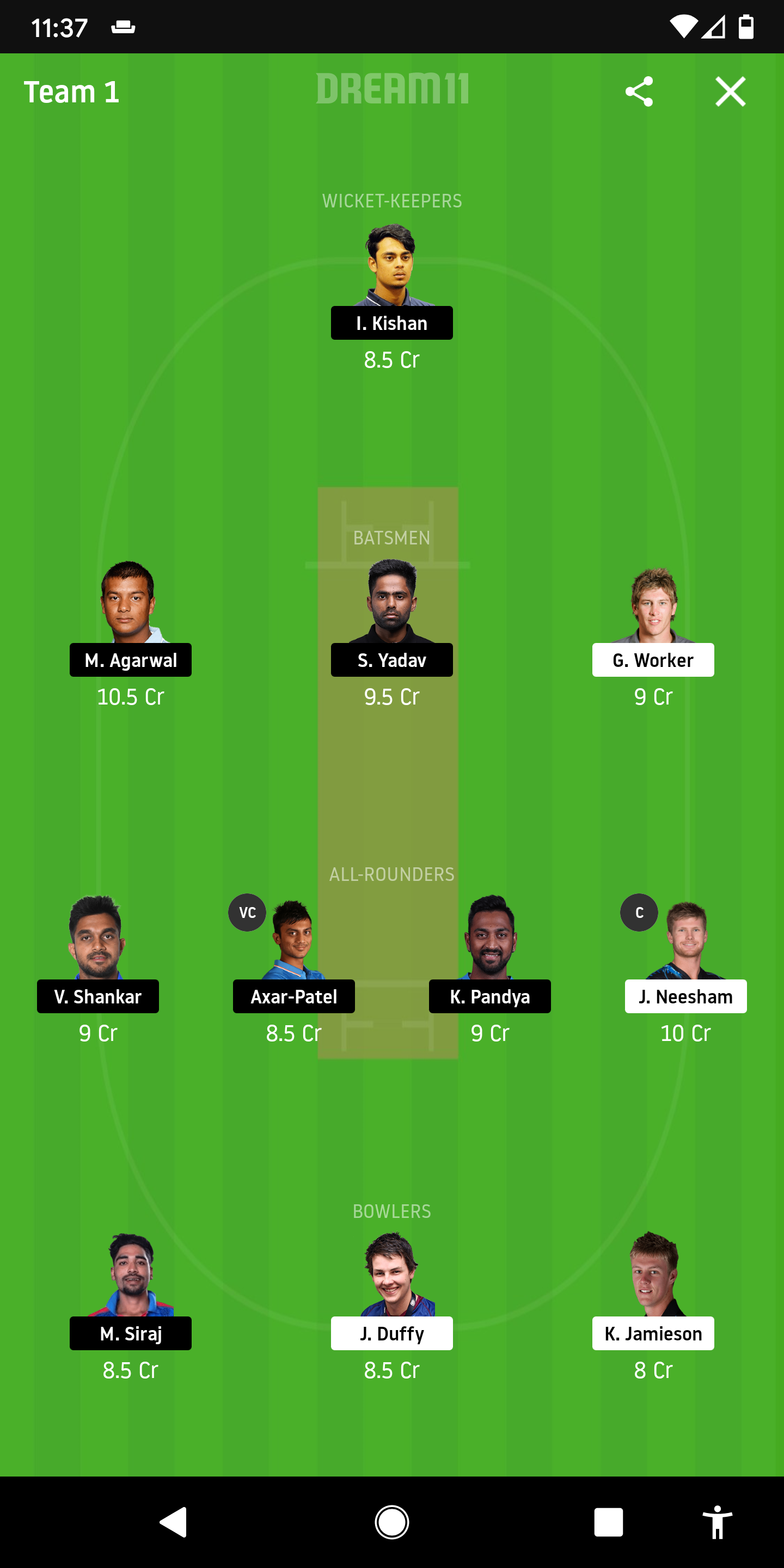 NZ-A vs IN-A Dream11