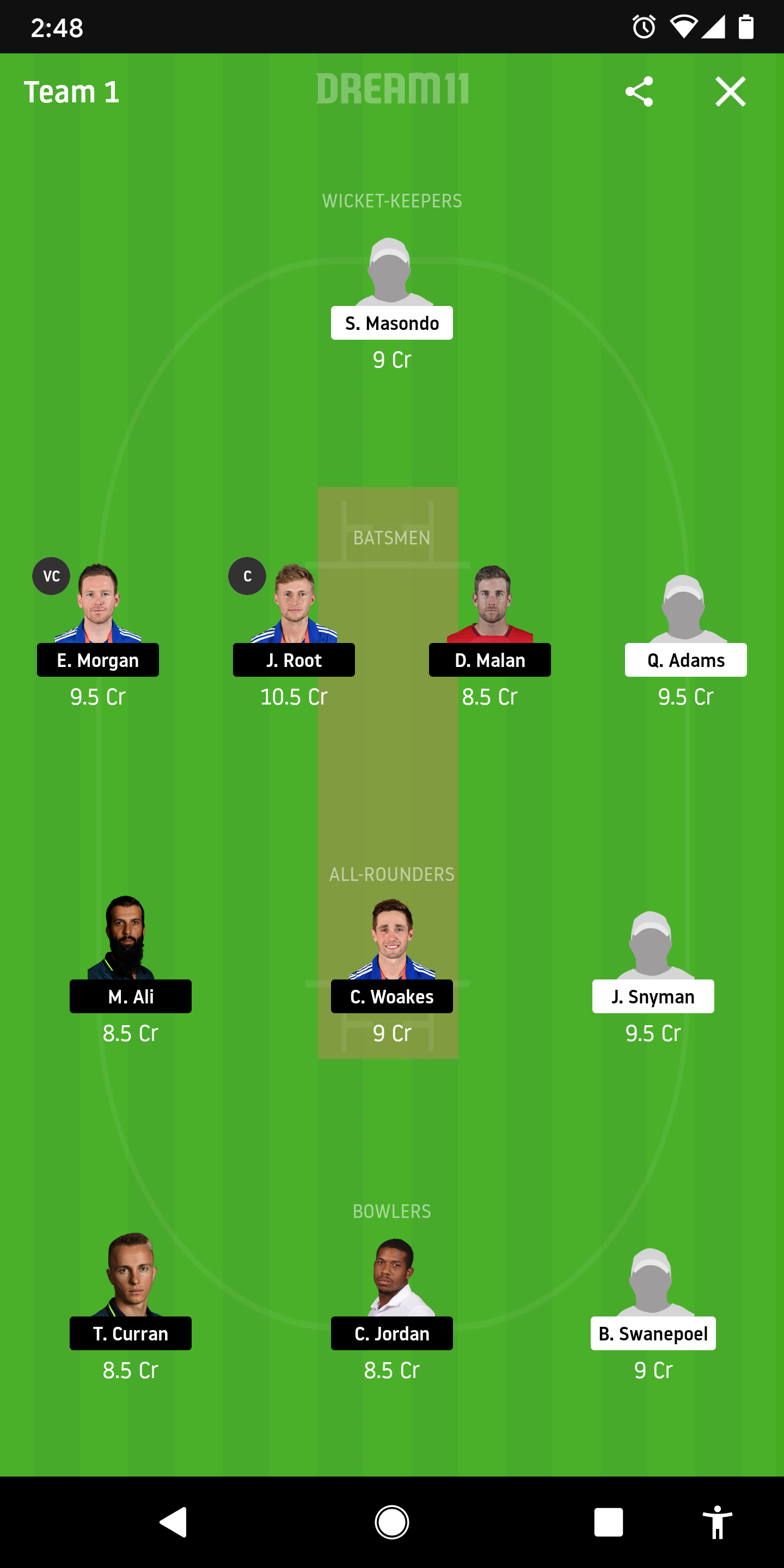 SA XI Vs ENG Dream11