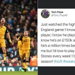 Tom Pope scores against John Stones during match against Manchester City, 7 months ago he tweeted about him