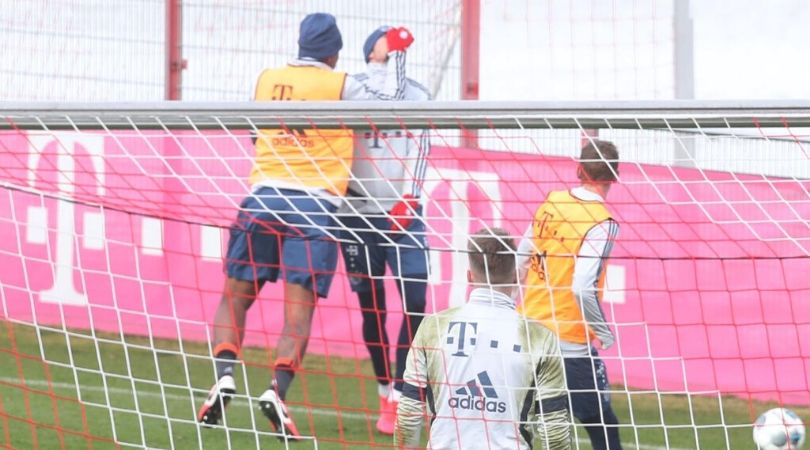 Jerome Boateng punches Leon Goretzka during a brawl in Bayern Munich's training