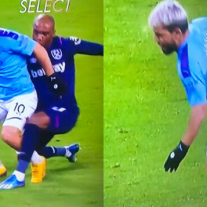 Angelo Ogbonna grabbed Sergio Aguero under the belt and managed to avoid a penalty